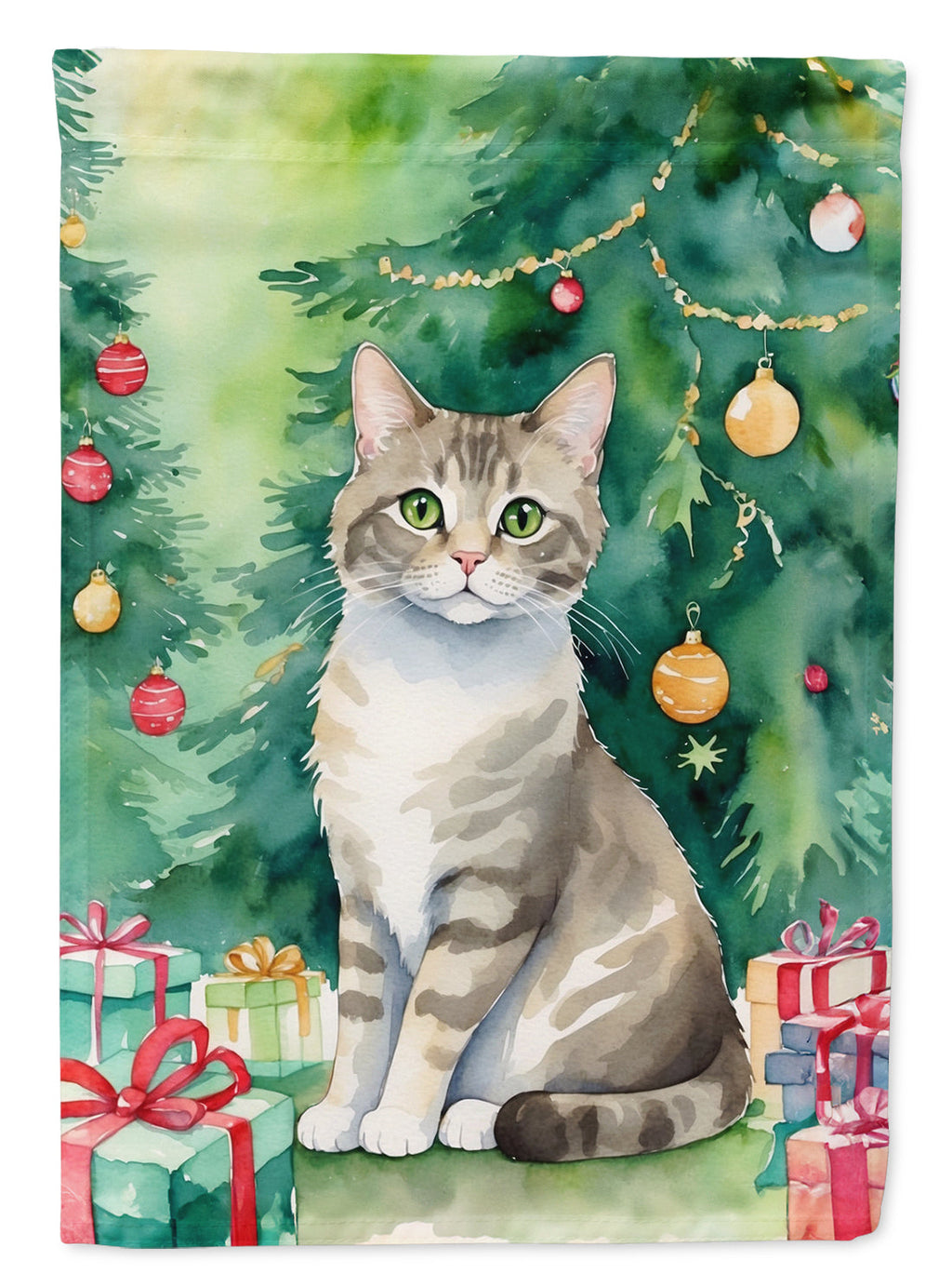 Pudelkatze Cat By the Christmas Tree House Flag