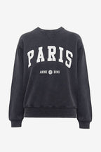 Women's Black and Gray Cotton Sweater with PARIS Design
