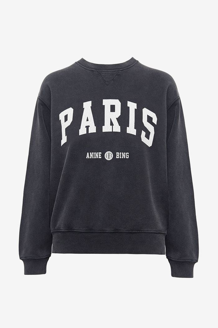 Women's Black and Gray Cotton Sweater with PARIS Design