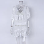Crochet Knit Hollow Beach Cover-Up Romper