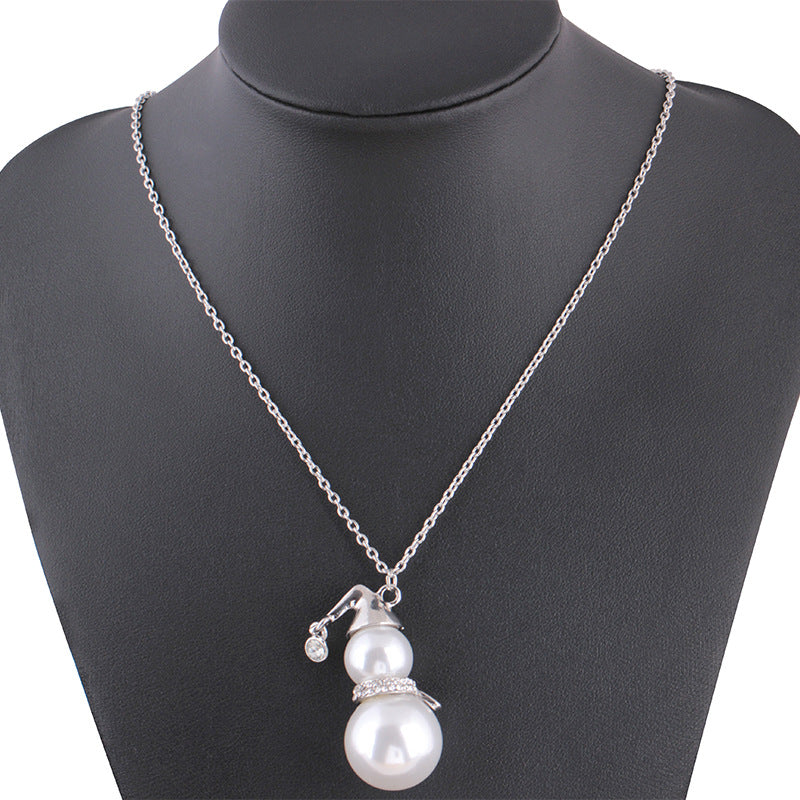 Long Sweater Chain with Pearl Snowman Pendant Necklace