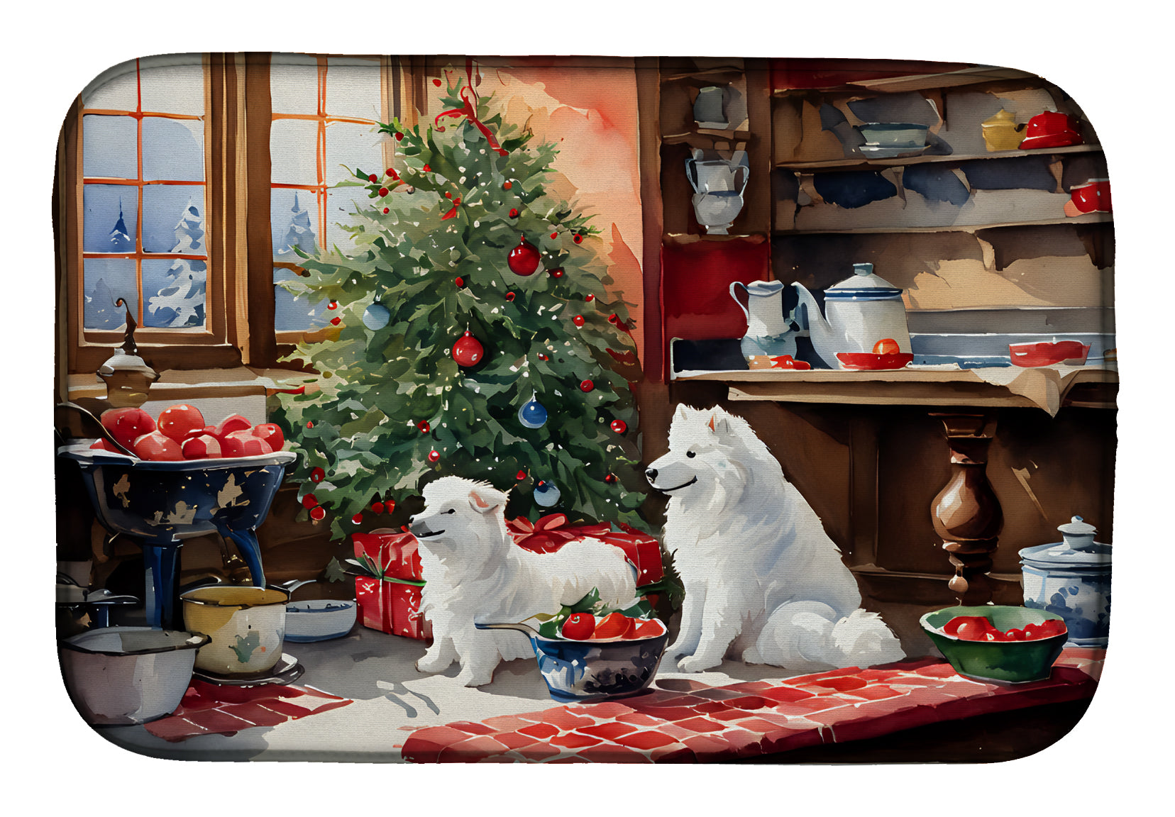 Samoyed Christmas Cookies Dish Drying Mat