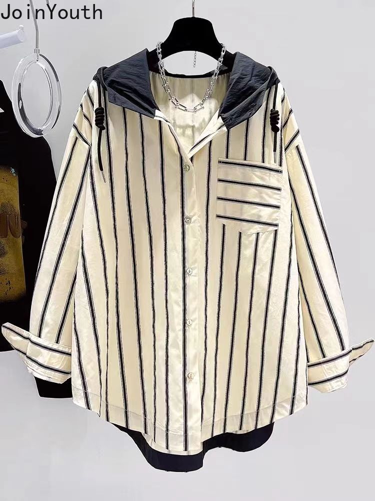 Women's Long Sleeve Striped Hoodie Top, Y2K Fashion | Streetwear