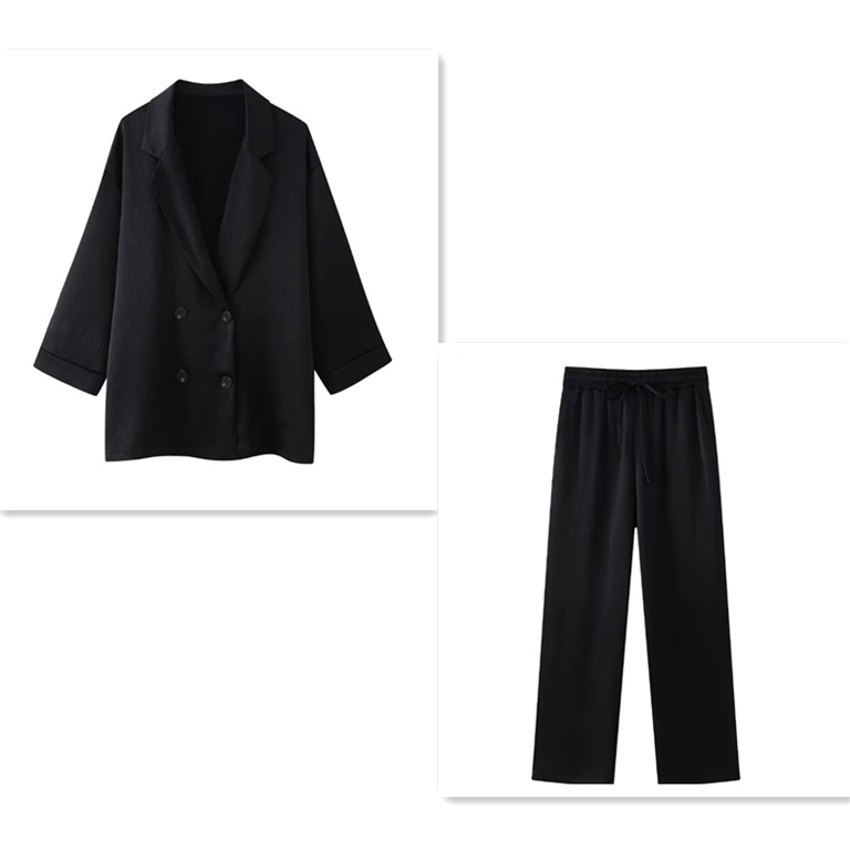 Ruffled Suit Jacket with Casual Trousers