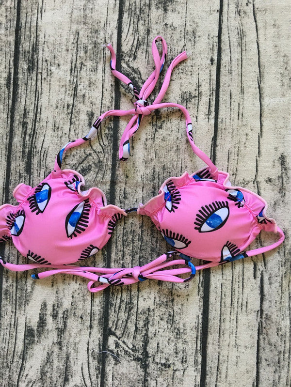 Eye Print Bikini with Ruffle Design for Women