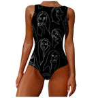 Women's Abstract Print High Neck Backless Swimsuit