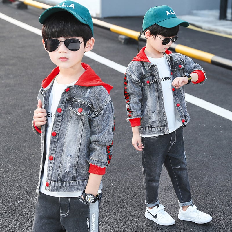 Boy's Denim Jacket with Hoodie for Spring and Autumn | Streetwear