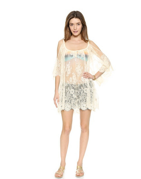 Wholesale Women's Solid Color Lace Cover-Up Dress