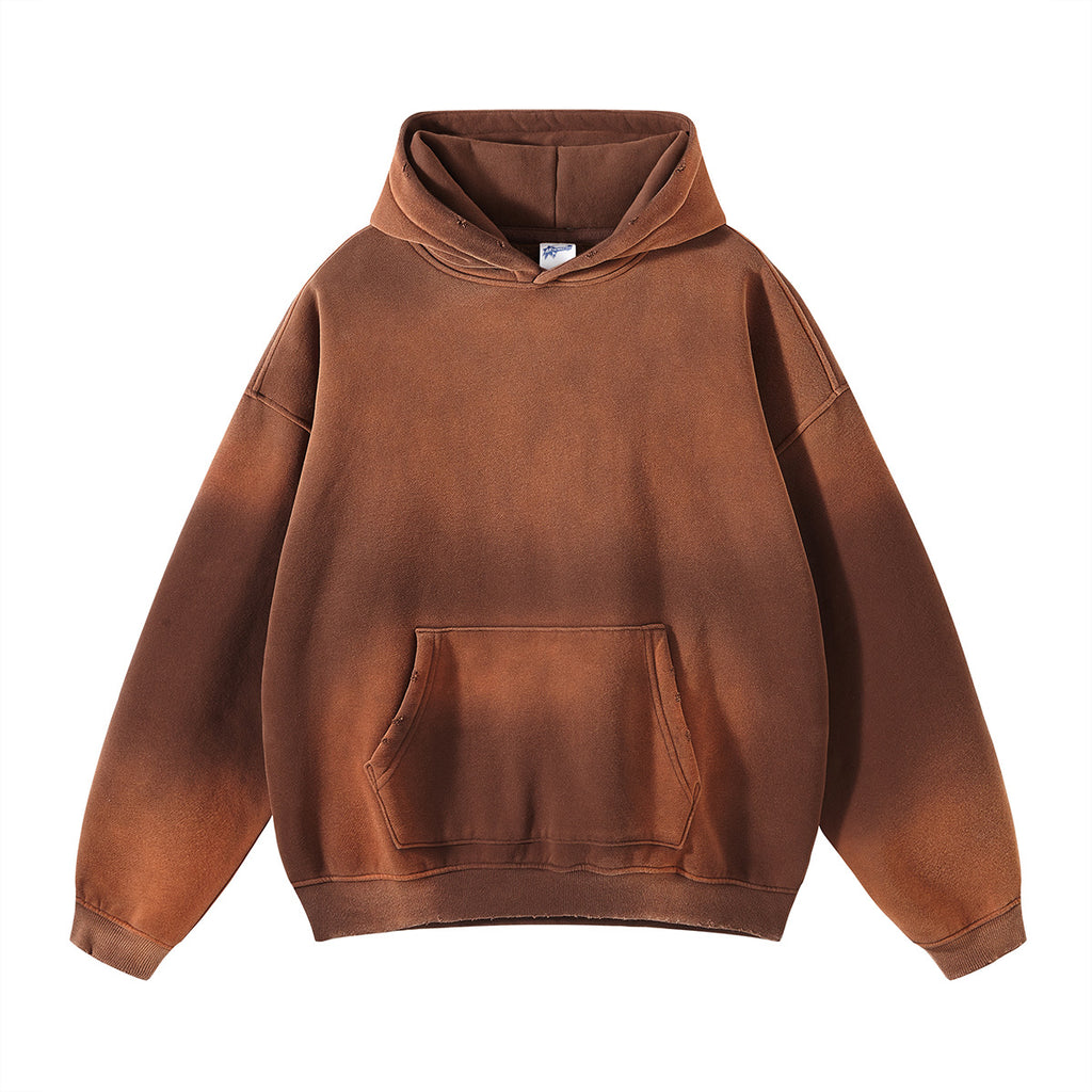 Hooded Sweater with Thick Fur and Spray Dyed Finish