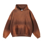 Hooded Sweater with Thick Fur and Spray Dyed Finish