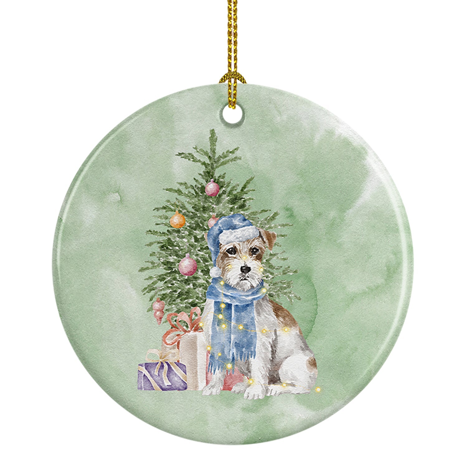 Jack Russell Terrier Wire Christmas Presents and Tree Ceramic Ornament