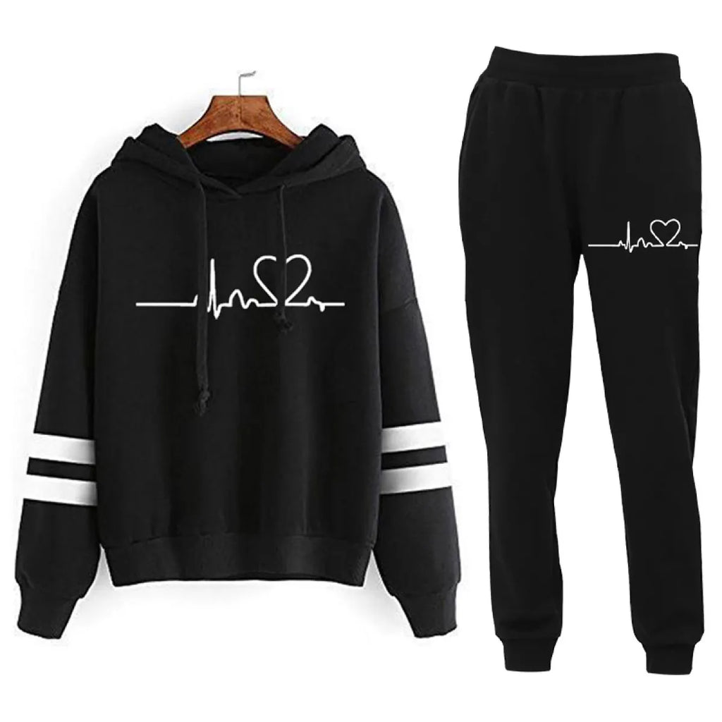 Cardiogram Love Printed Hooded Sweater Set