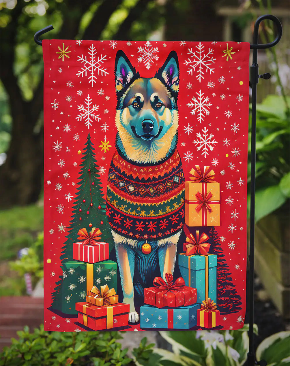 Norwegian Elkhound Holiday Christmas Garden Flag