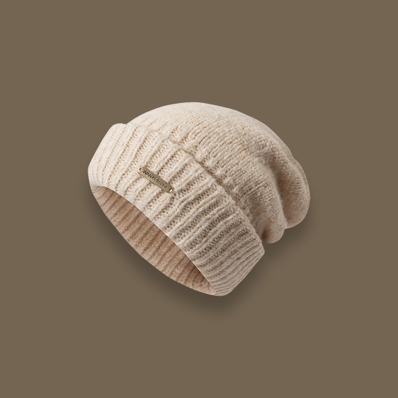 Wool Blend Solid Color Knitted Hat for All Seasons | Embroidered Cap