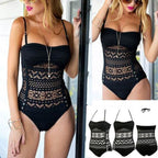 Black Crochet Lace One-Piece Swimsuit