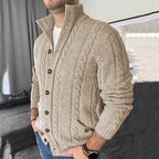 New Men's Lapel Cardigan Long Sleeve Jacquard Sweater