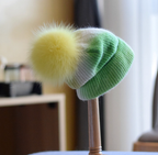 Women's Casual Wool Hat with Fox Fur Ball | Embroidered Cap