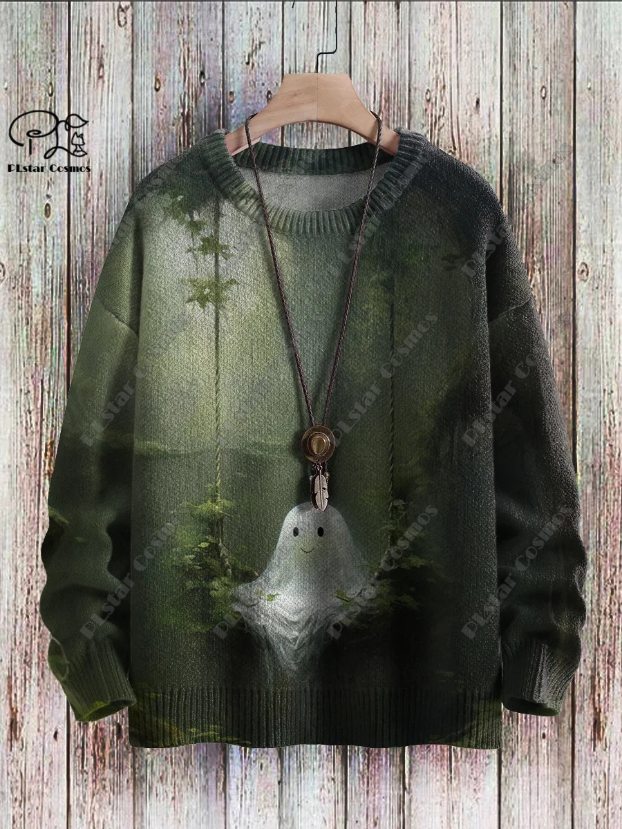 3D Printed Halloween Ghost Pattern Casual Winter Sweater