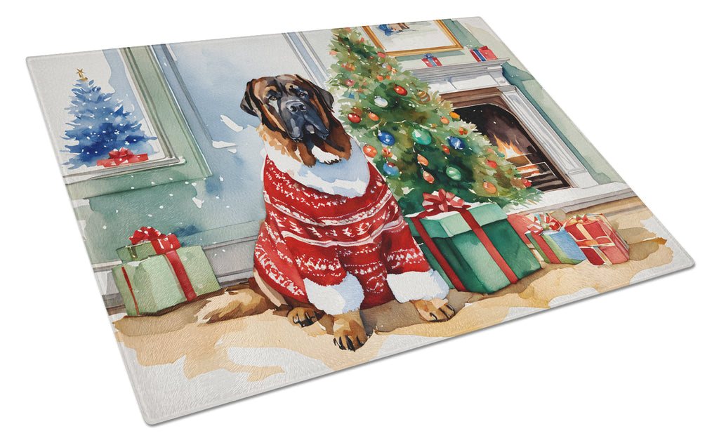 Tibetan Mastiff Cozy Christmas Glass Cutting Board