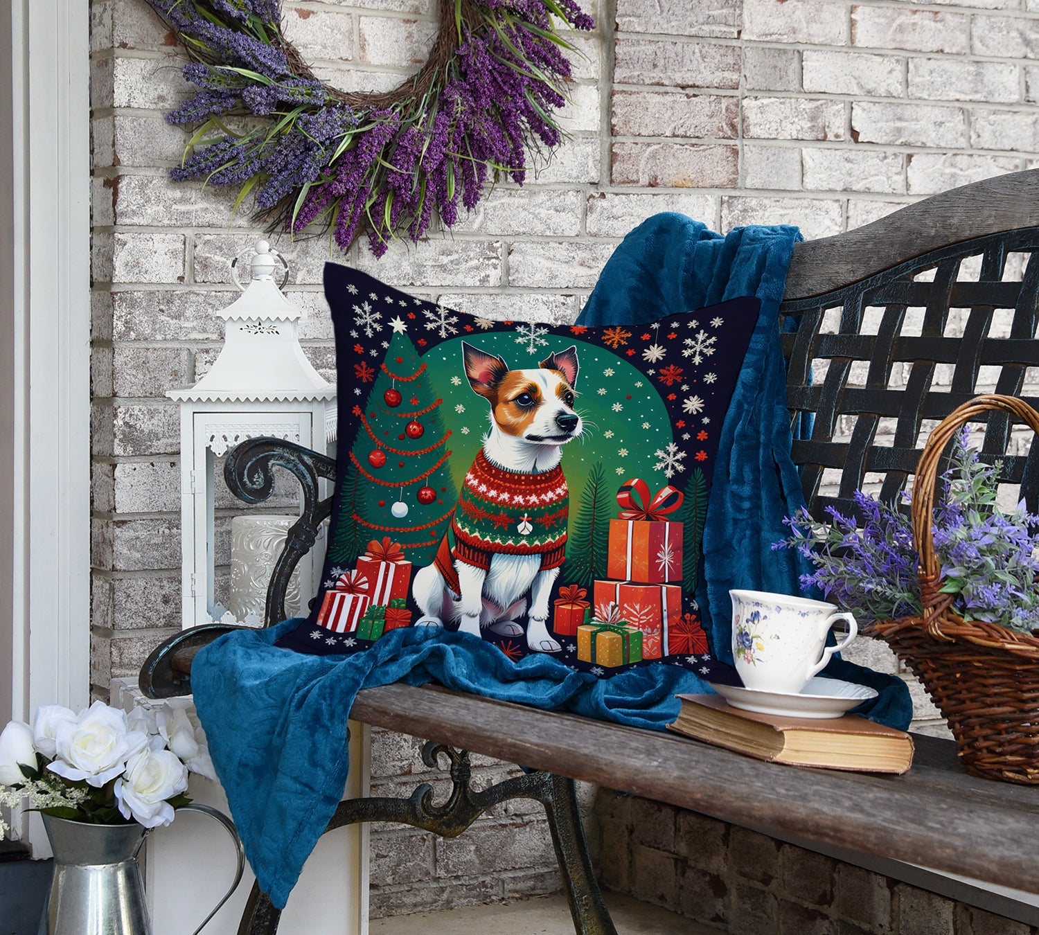 Jack Russell Terrier Christmas Throw Pillow