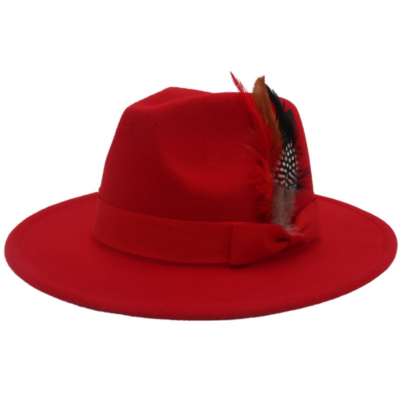 Cashmere Felt Broad-Brimmed Hat with Bow Feather | Embroidered Cap