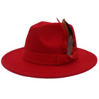 Cashmere Felt Broad-Brimmed Hat with Bow Feather | Embroidered Cap