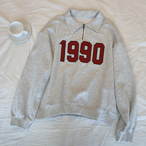 Retro Half Zipper Long Sleeve Polo Sweater for Women