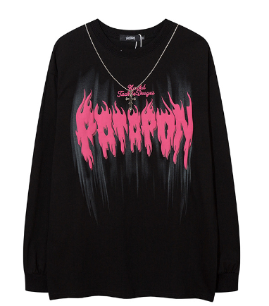 Cartoon Gothic Thorns Fleece Long Sleeve Hoodie T-Shirt | Streetwear