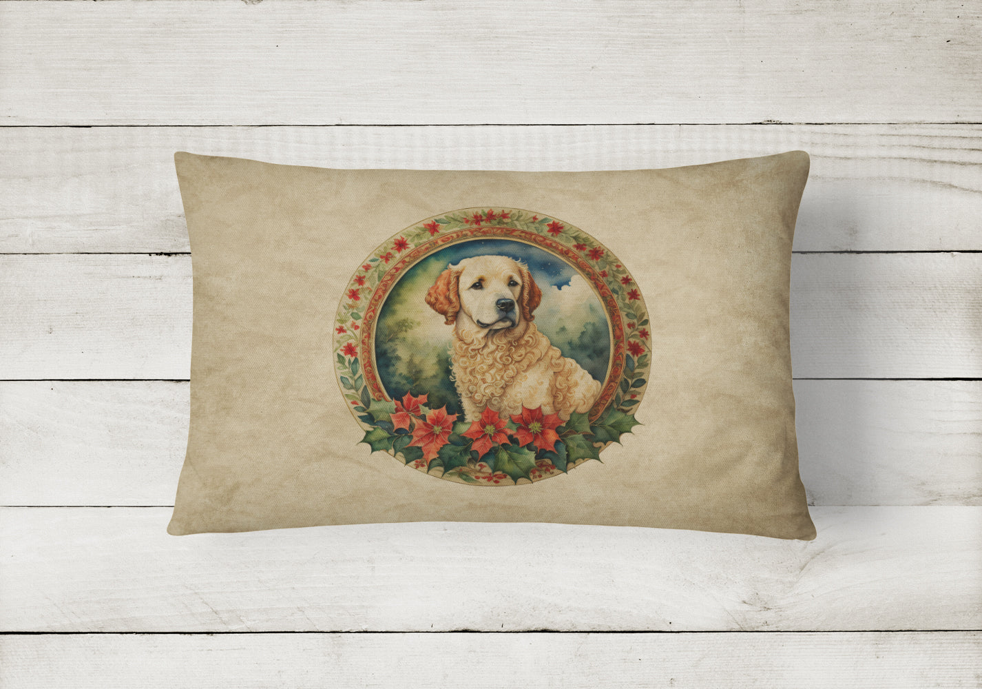Kuvasz Christmas Flowers Throw Pillow