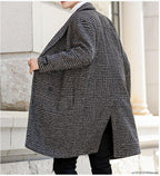 Chic Men's Plaid Double Breasted Wool Blend Coat