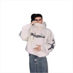 Loose-Fit Y2K Star Letter Printed Turtleneck Hoodie | Streetwear