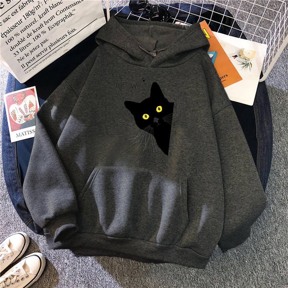 Personalized Black Cat Hooded Fleece Coat Plus Size