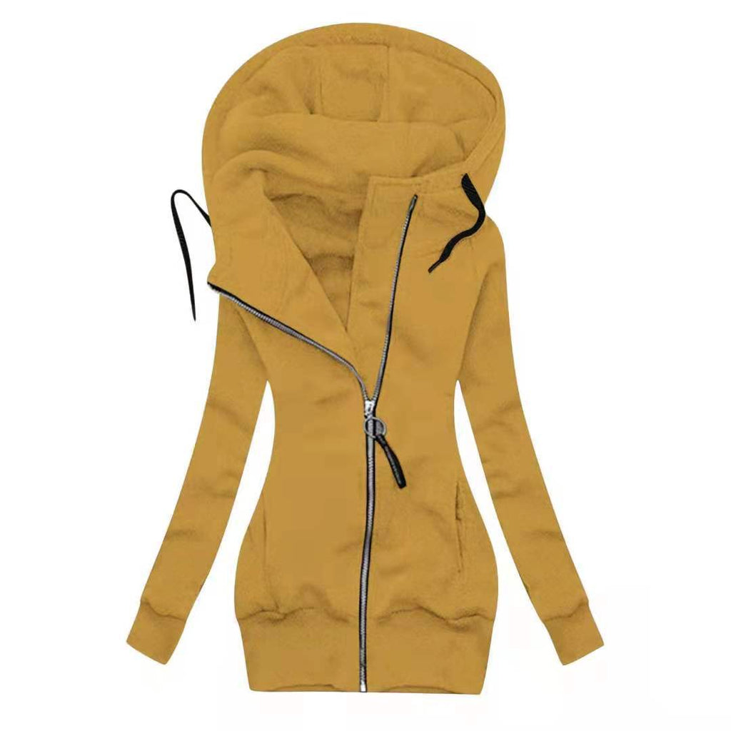 Solid Color Mid-Length Zipper Cardigan Sweater