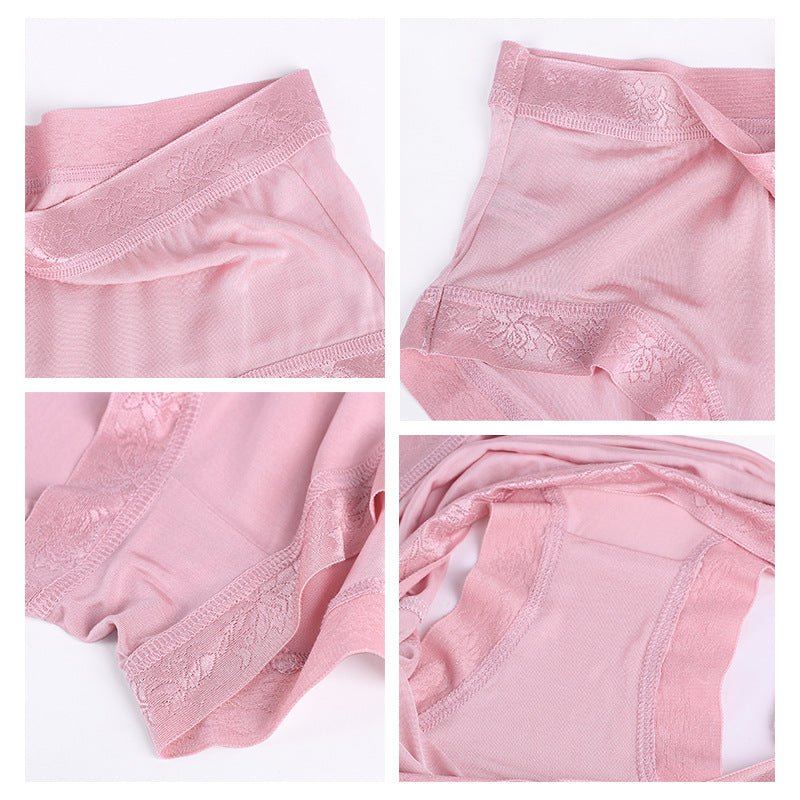 Silk Women's Breathable Lace Mid-Waist Boxer Shorts