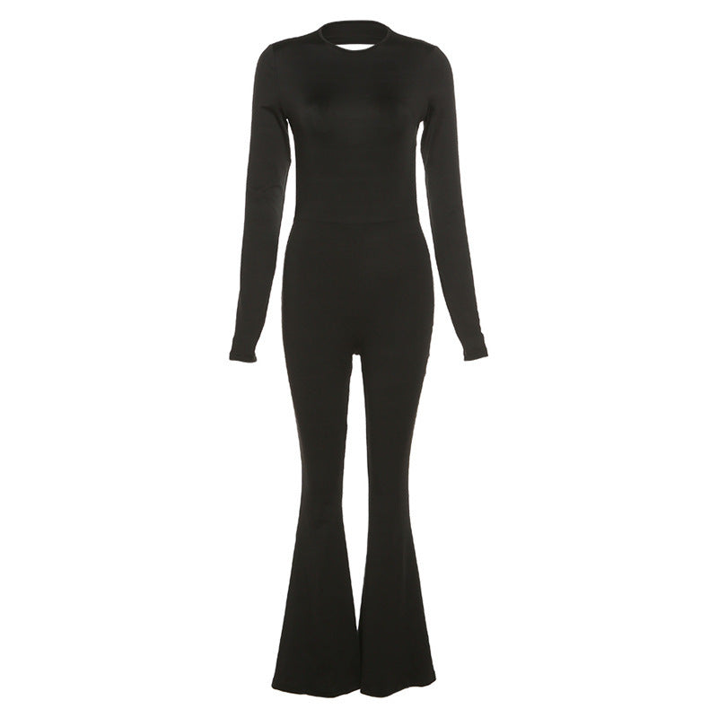 Solid Color Slim Fit Long Sleeve Open Back Bodysuit