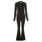 Solid Color Slim Fit Long Sleeve Open Back Bodysuit