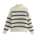 Women's Striped Half Turtleneck Knit Sweater