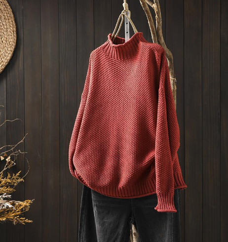 Laila™ Women's Retro Red Knit Sweater for Fall 2023