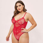 Plus Size Deep V Lace Bodysuit with Back Design