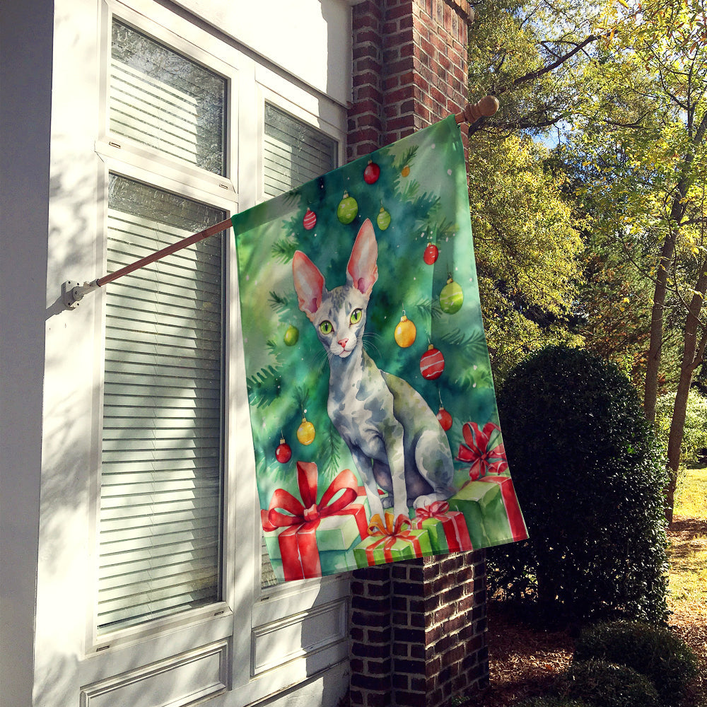 Cornish Rex Cat By the Christmas Tree House Flag