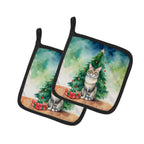 Dwelf Cat By the Christmas Tree Pair of Pot Holders