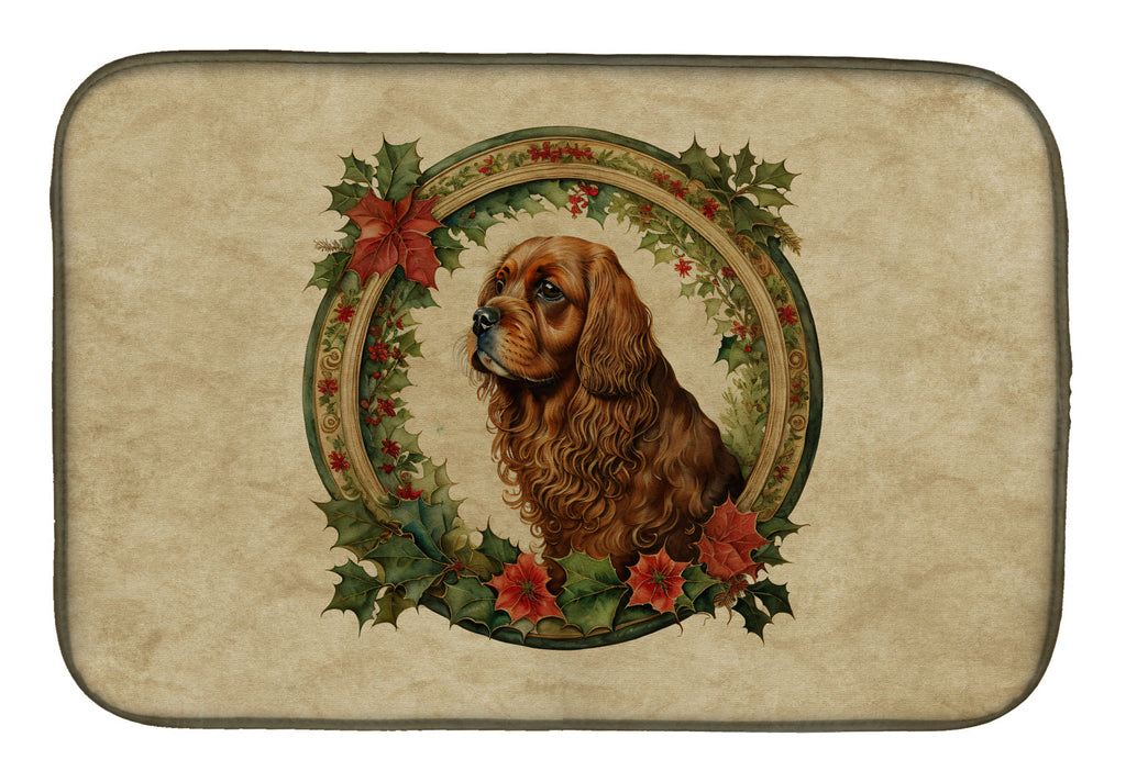 Sussex Spaniel Christmas Flowers Dish Drying Mat