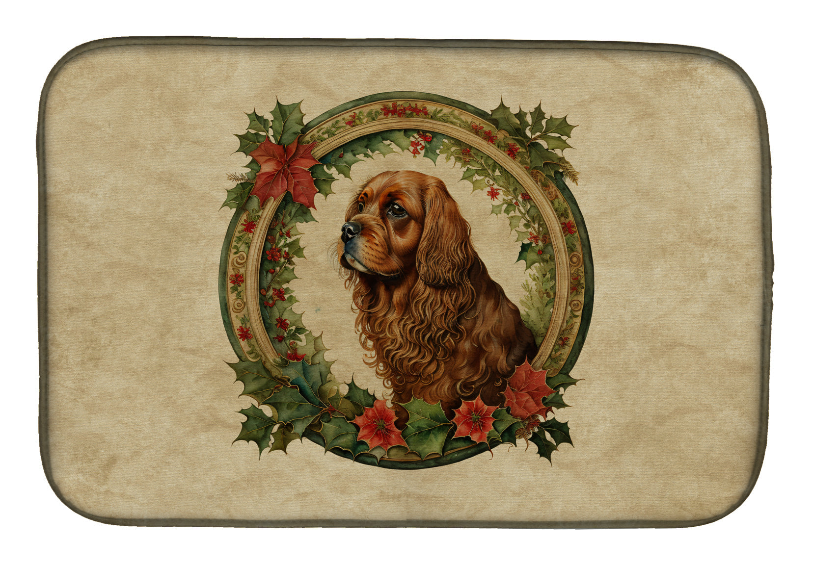 Sussex Spaniel Christmas Flowers Dish Drying Mat