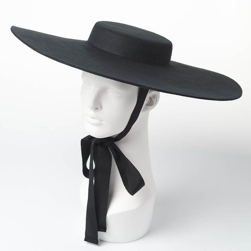 Large Brim Wool Hat - European and American Fashion | Embroidered Cap