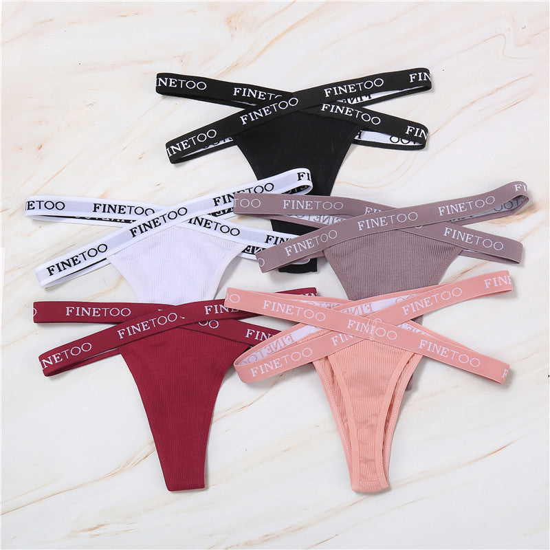 Women's High Split Cotton Thong with Cross Letter Belt