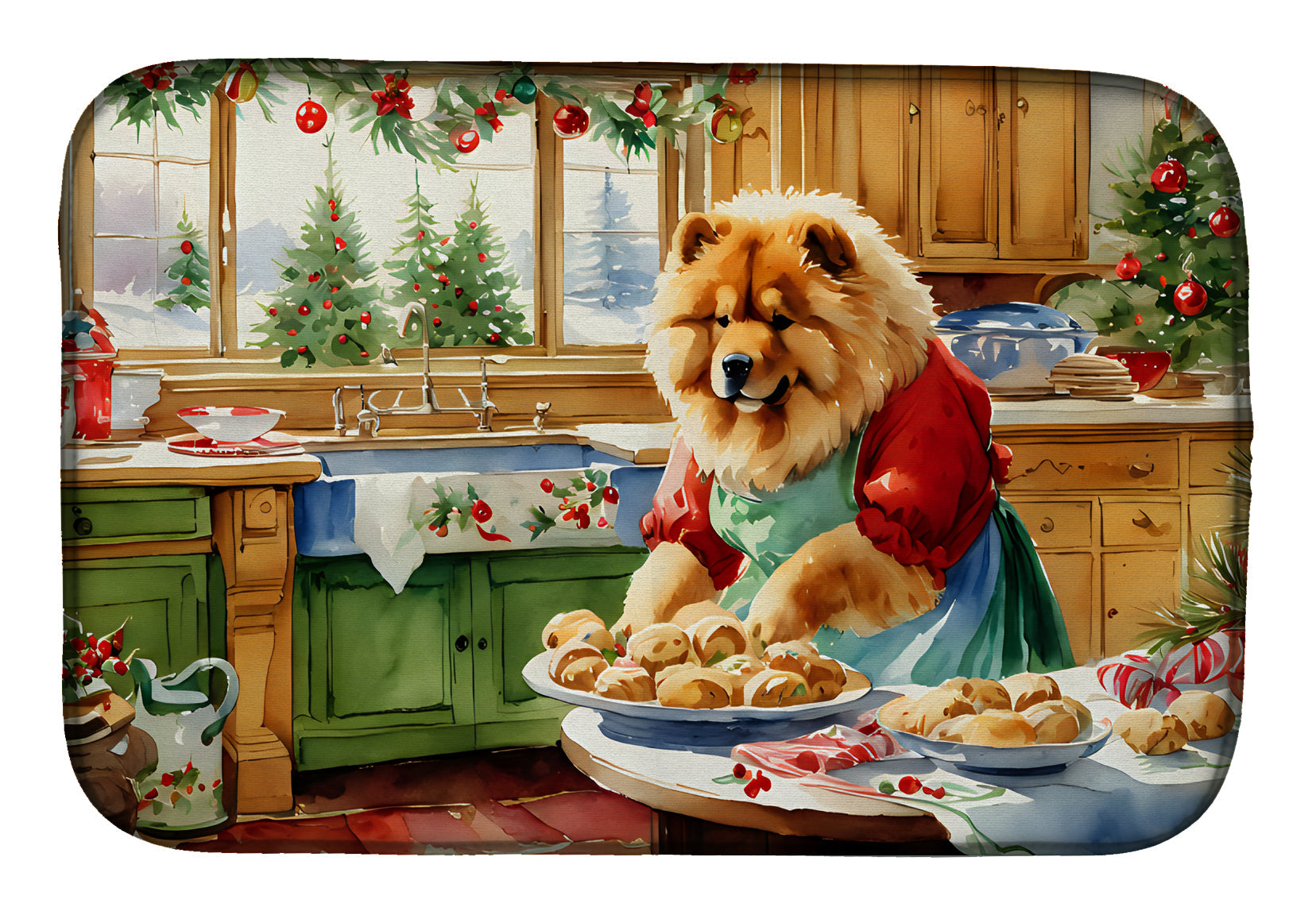 Chow Chow Christmas Cookies Dish Drying Mat