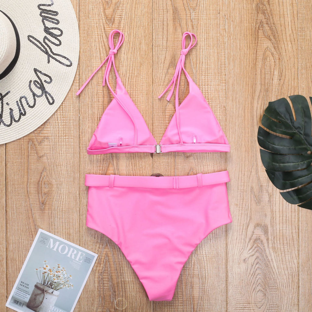 White Belted High-Waisted Bikini Set