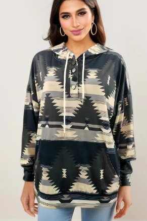 Women's Hooded Sweater Jacket with Fashion Print