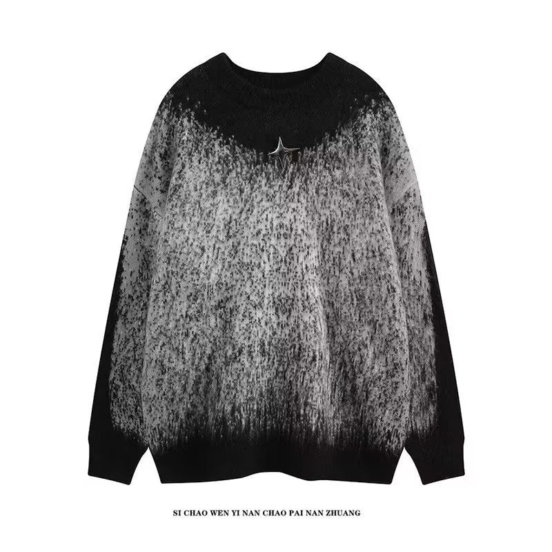 Gradient Noise Pattern Relaxed Crew Neck Sweater