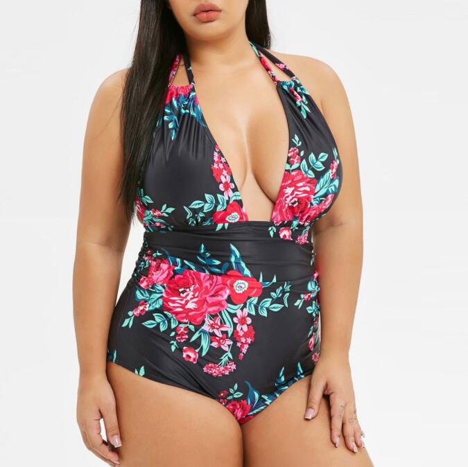 Plus Size High Waist Floral One-Piece Swimsuit for Women